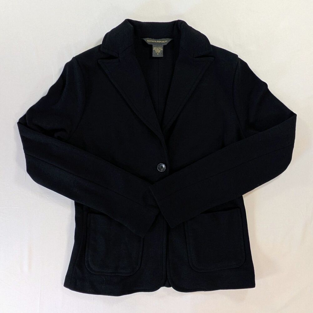 Banana Republic Blazer Jacket Womens 0 Black Wool Single Botton Lined Workwear